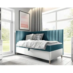 Mobilier1 Lit continental Baltimore 164, Unique, Turquoise, Faux cuir* Ensemble Sommier Et Matelas