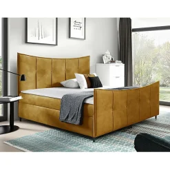 Lit continental Baltimore 177, Double, Jaune, Tissu, Disponible>Mobilier1 Best