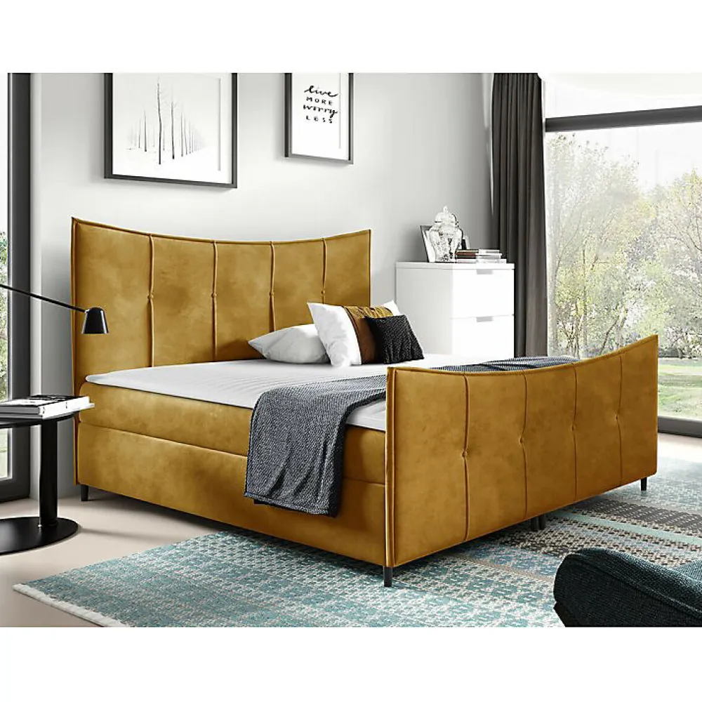 Lit continental Baltimore 177, Double, Jaune, Tissu, Disponible>Mobilier1 Best