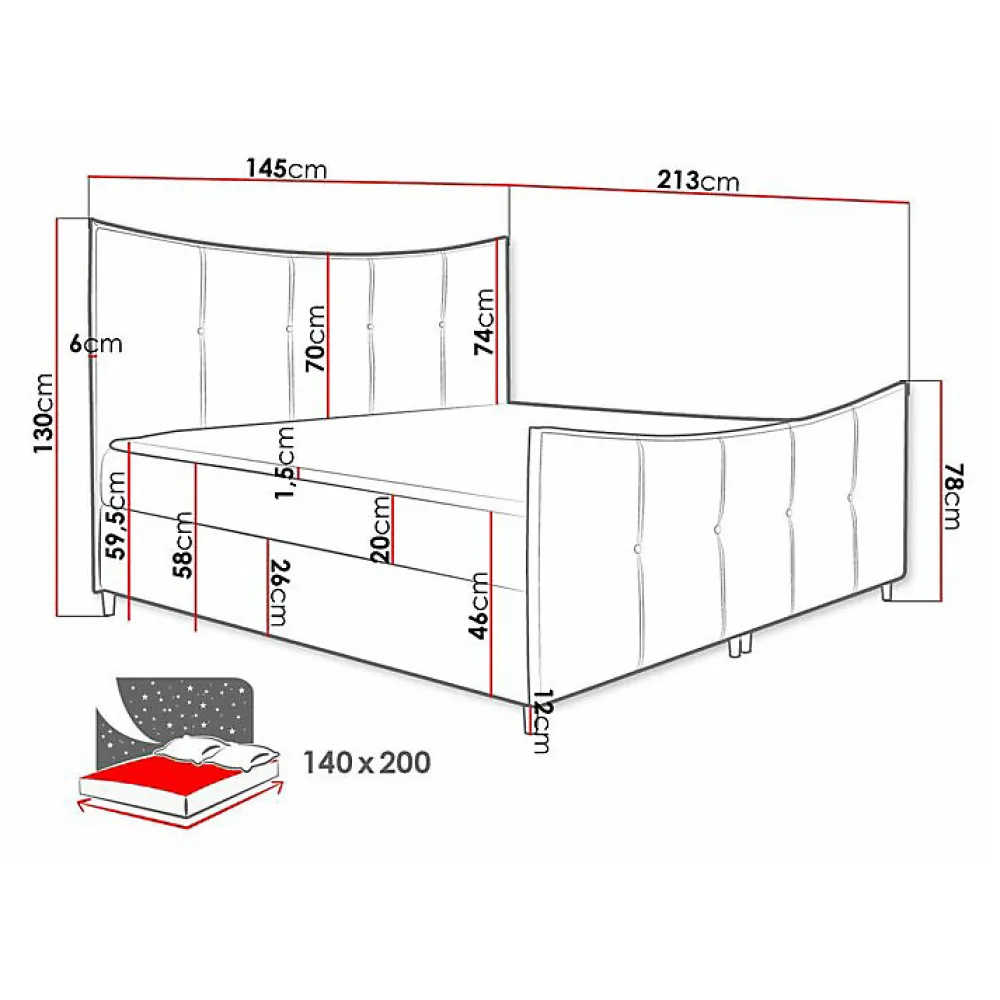 Lit continental Baltimore 177, Double, Jaune, Tissu, Disponible>Mobilier1 Best