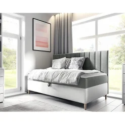 Mobilier1 Lit continental Baltimore 165, Unique, Gris, Faux cuir, Disponible* Ensemble Sommier Et Matelas