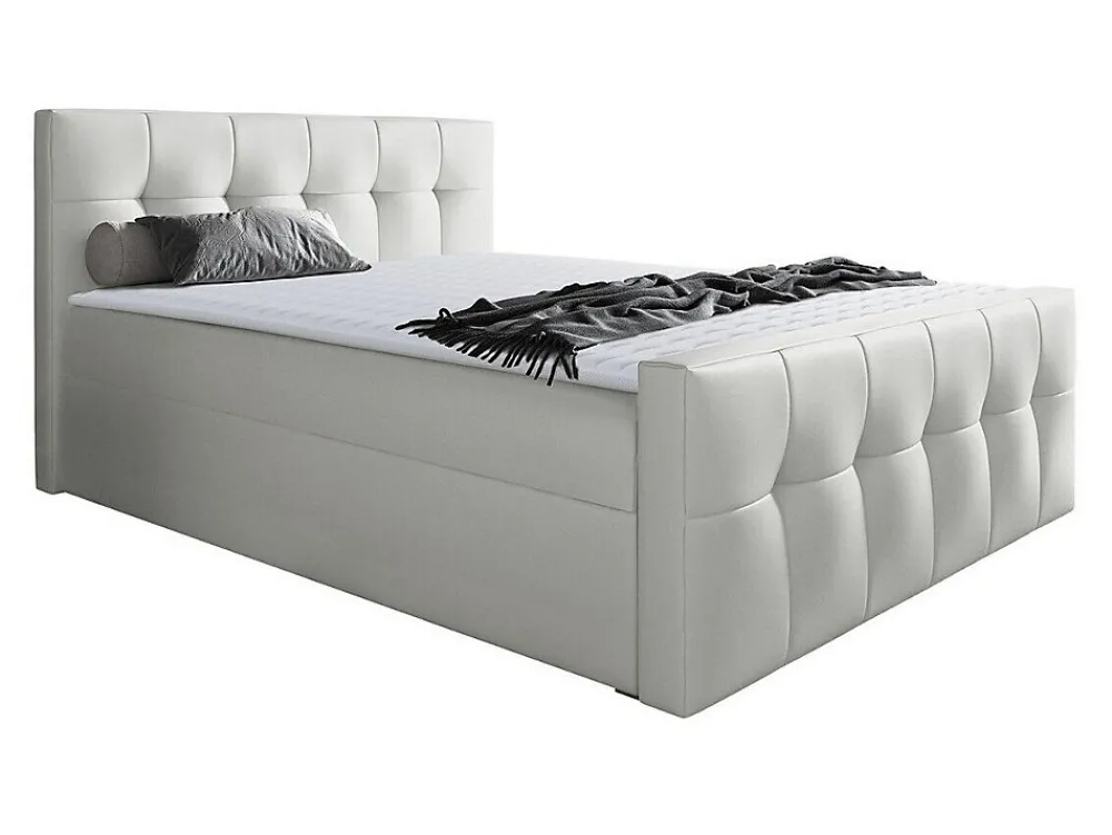Lit continental Baltimore 138, Double, Blanc, Faux cuir, Disponible>Mobilier1