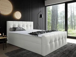 Lit continental Baltimore 138, Double, Blanc, Faux cuir, Disponible>Mobilier1