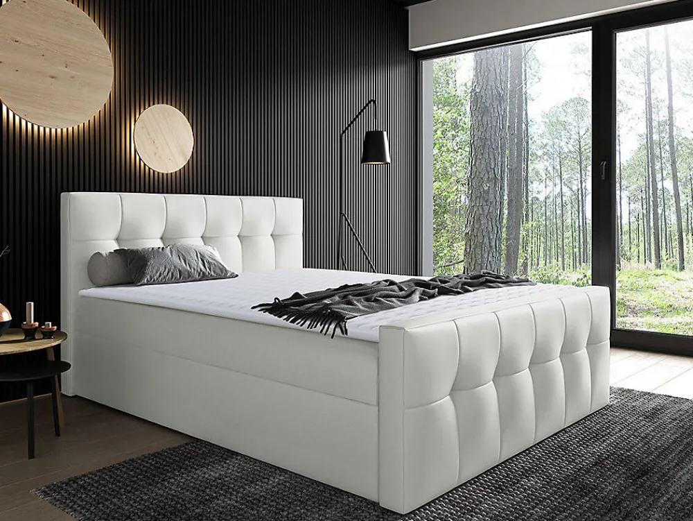 Lit continental Baltimore 138, Double, Blanc, Faux cuir, Disponible>Mobilier1