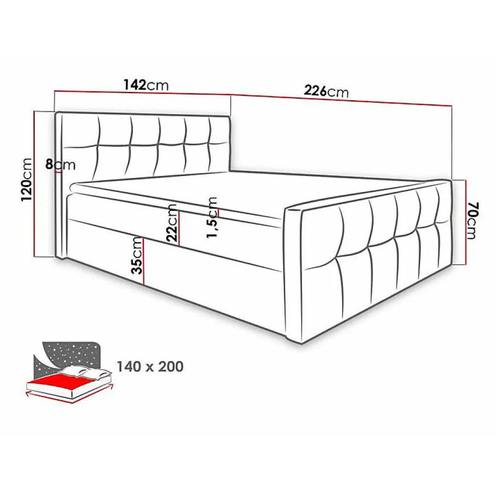 Lit continental Baltimore 138, Double, Blanc, Faux cuir, Disponible>Mobilier1