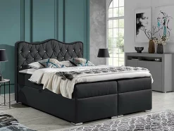 Mobilier1 Lit continental Baltimore 162, Unique, Gris, Faux cuir, Disponible* Ensemble Sommier Et Matelas