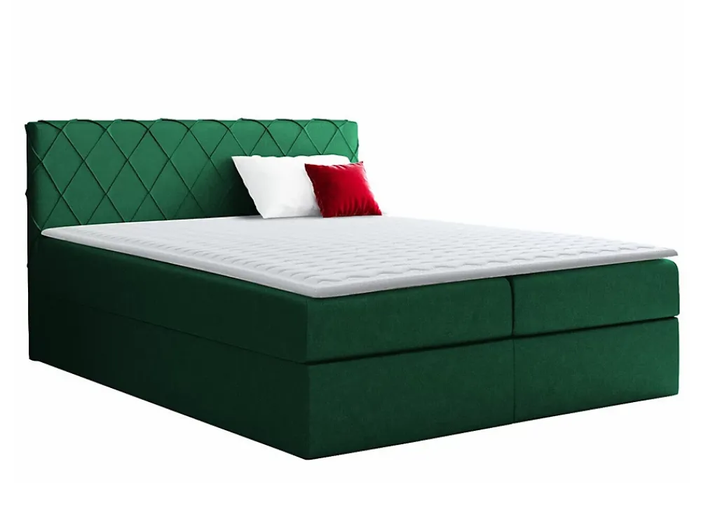 Mobilier1 Lit continental Baltimore 127, Unique, Vert, Tissu, Disponible* Ensemble Sommier Et Matelas