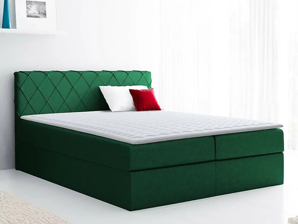 Mobilier1 Lit continental Baltimore 127, Unique, Vert, Tissu, Disponible* Ensemble Sommier Et Matelas