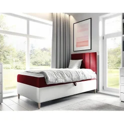 Lit continental Baltimore 170, Unique, Rouge, Faux cuir, Disponible>Mobilier1 Clearance