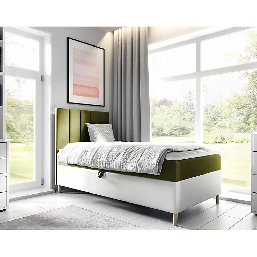 Lit continental Baltimore 170, Unique, Vert, Faux cuir, Disponible>Mobilier1 Outlet
