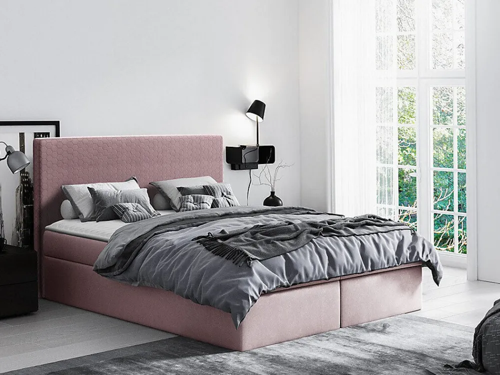 Lit continental Baltimore 126, Double, Rose, Tissu, Disponible>Mobilier1 Discount