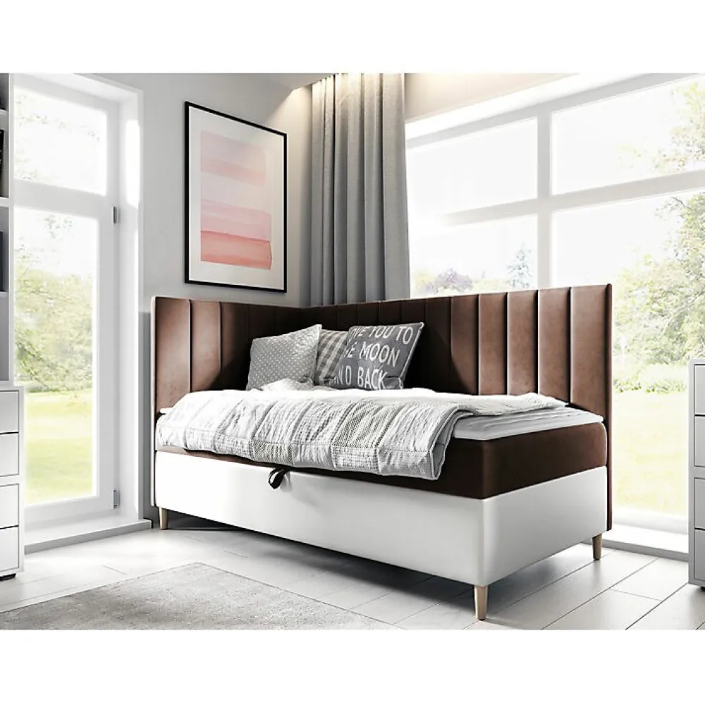 Lit continental Baltimore 164, Unique, Marron, Faux cuir, Disponible>Mobilier1 Online