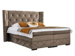 Lit continental Baltimore 187, Double, Marron, Tissu, Disponible>Mobilier1