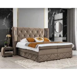 Lit continental Baltimore 187, Double, Marron, Tissu, Disponible>Mobilier1