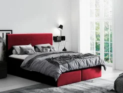 Mobilier1 Lit continental Baltimore 126, Double, Rouge, Tissu, Disponible* Ensemble Sommier Et Matelas