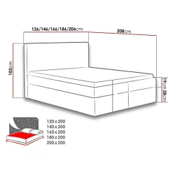 Mobilier1 Lit continental Baltimore 126, Double, Rouge, Tissu, Disponible* Ensemble Sommier Et Matelas