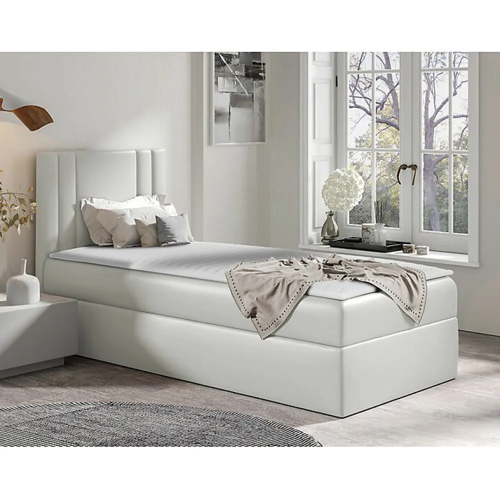 Mobilier1 Lit continental Baltimore 179, Unique, Brun clair, Faux cuir* Ensemble Sommier Et Matelas