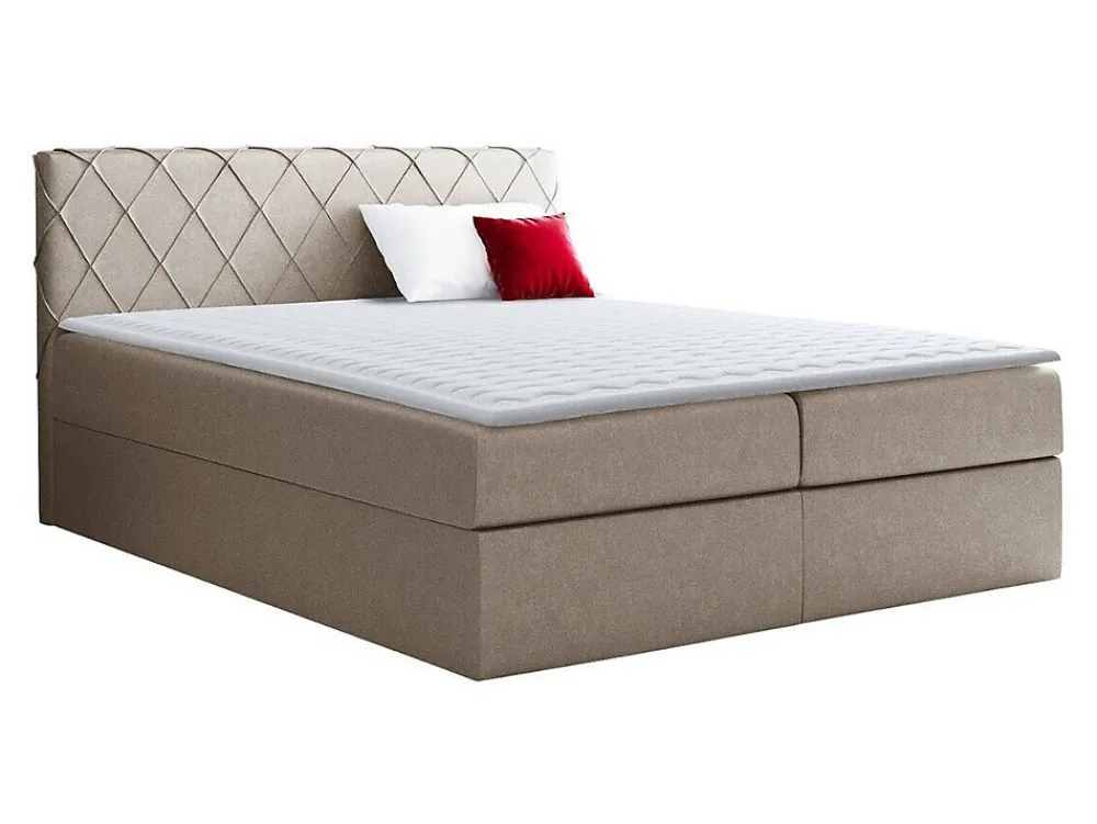 Lit continental Baltimore 127, Double, Brun clair, Tissu, Disponible>Mobilier1 New