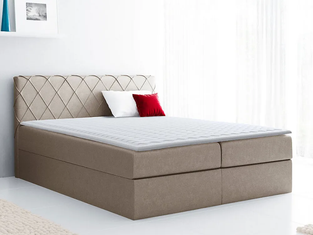Lit continental Baltimore 127, Double, Brun clair, Tissu, Disponible>Mobilier1 New