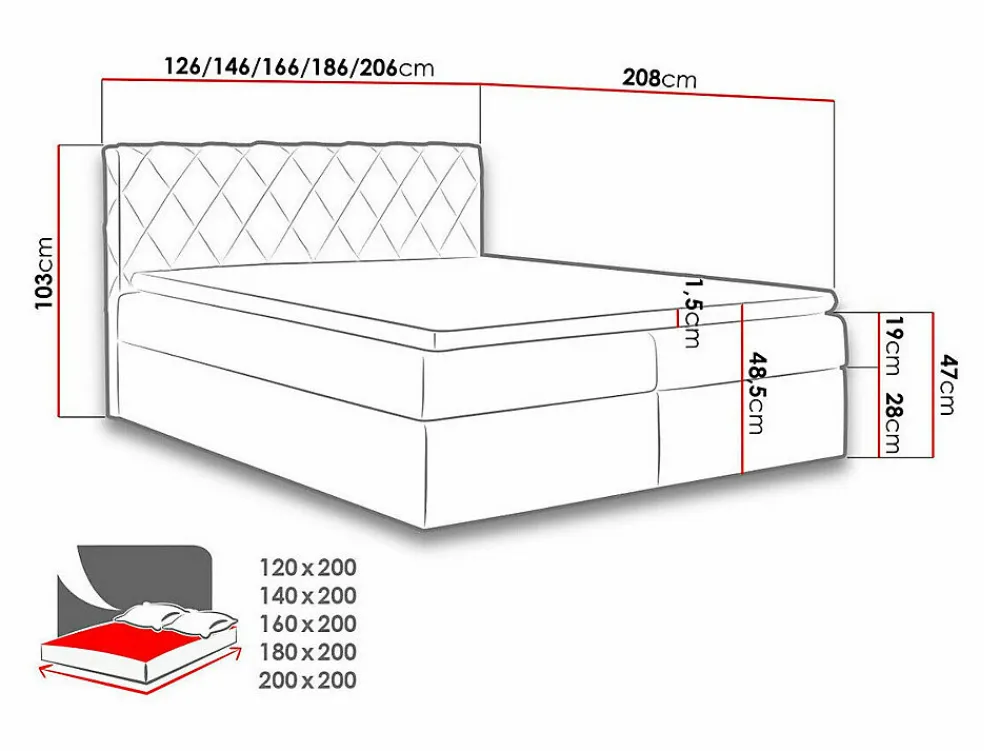 Lit continental Baltimore 127, Double, Brun clair, Tissu, Disponible>Mobilier1 New