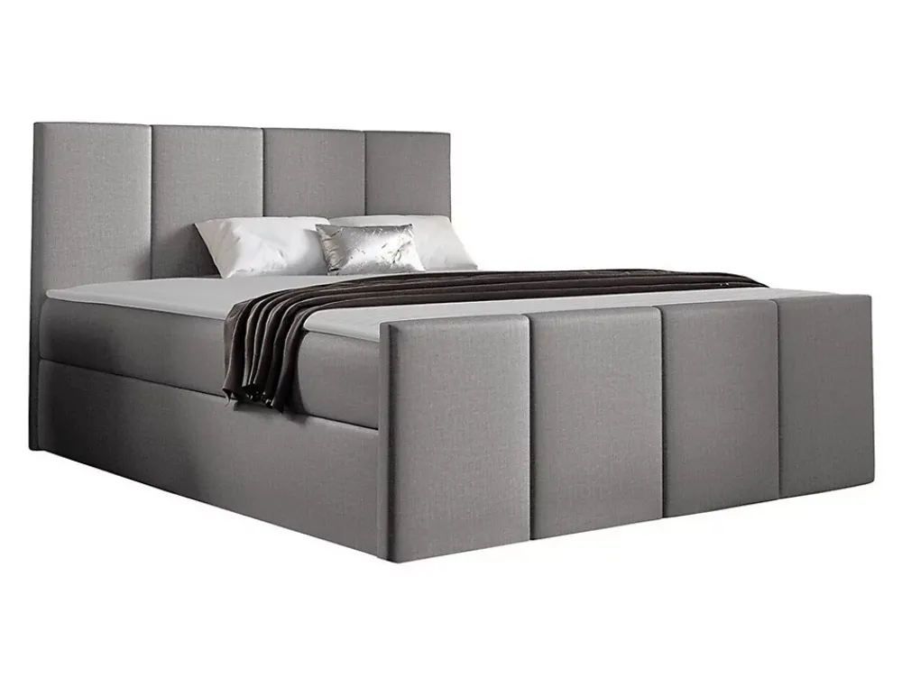 Mobilier1 Lit continental Baltimore 154, Unique, Gris, Tissu, Disponible* Ensemble Sommier Et Matelas