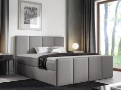 Mobilier1 Lit continental Baltimore 154, Unique, Gris, Tissu, Disponible* Ensemble Sommier Et Matelas
