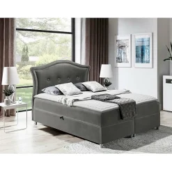 Lit continental Baltimore 135, Double, Gris, Tissu, Disponible>Mobilier1 Discount