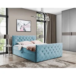 Lit continental Baltimore 158, Double, Bleu, Tissu, Disponible>Mobilier1 Online