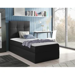 Lit continental Baltimore 180, Unique, Gris, Faux cuir, Disponible>Mobilier1 Sale
