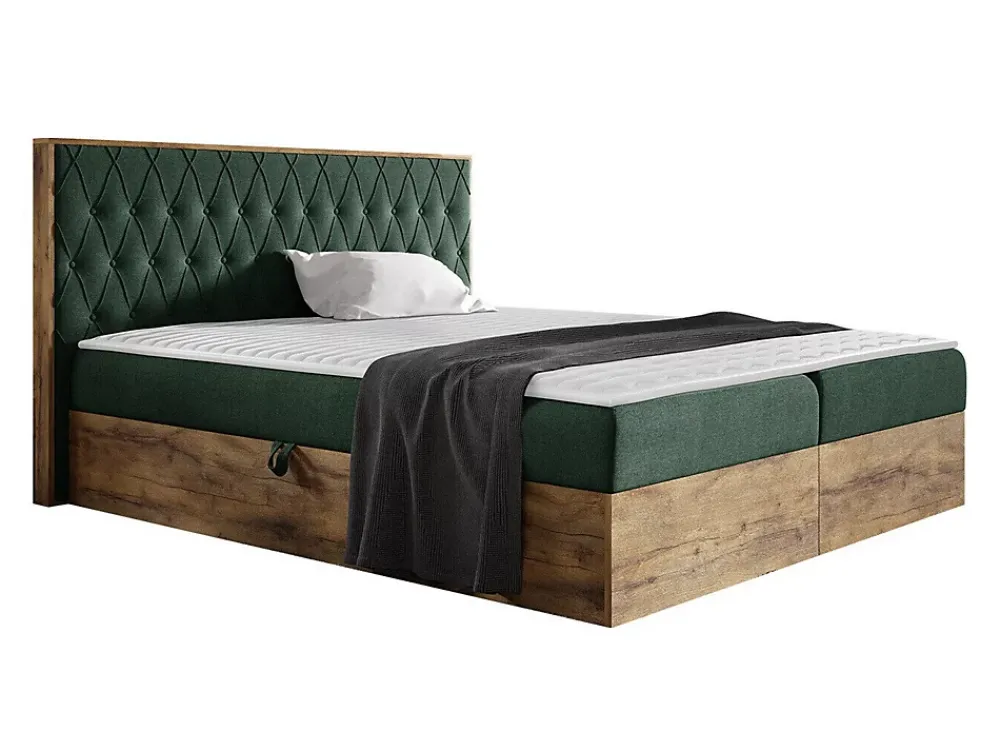 Mobilier1 Lit continental Baltimore 190, Unique, Vert, Tissu, Disponible* Ensemble Sommier Et Matelas