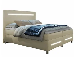 Mobilier1 Lit continental Baltimore 174, Double, Brun clair, Faux cuir* Ensemble Sommier Et Matelas