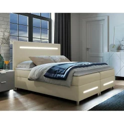 Mobilier1 Lit continental Baltimore 174, Double, Brun clair, Faux cuir* Ensemble Sommier Et Matelas