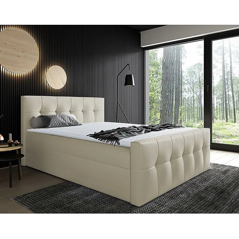 Lit continental Baltimore 138, Unique, Brun clair, Faux cuir>Mobilier1 Outlet