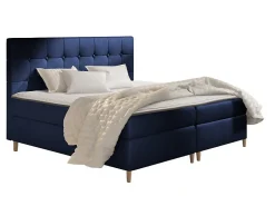 Mobilier1 Lit continental Baltimore 130, Double, Bleu, Tissu, Disponible* Ensemble Sommier Et Matelas