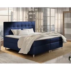 Mobilier1 Lit continental Baltimore 130, Double, Bleu, Tissu, Disponible* Ensemble Sommier Et Matelas