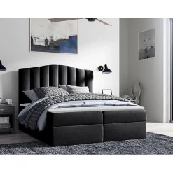 Lit continental Baltimore 153, Double, Noir, Tissu, Disponible>Mobilier1 Hot
