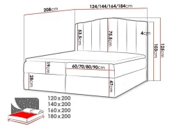 Lit continental Baltimore 153, Double, Noir, Tissu, Disponible><noscript><img width=