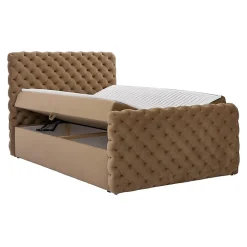 Mobilier1 Lit continental Baltimore 186, Unique, Brun clair, Tissu, Disponible* Ensemble Sommier Et Matelas