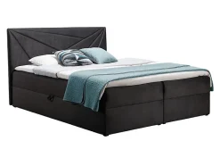 Mobilier1 Lit continental Baltimore 144, Unique, Noir, Tissu, Disponible* Ensemble Sommier Et Matelas