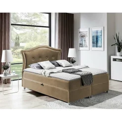 Lit continental Baltimore 135, Unique, Brun clair, Tissu, Disponible>Mobilier1