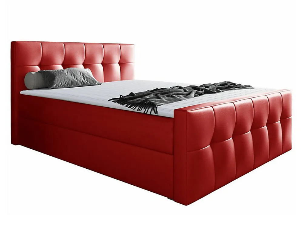 Lit continental Baltimore 138, Double, Rouge, Faux cuir, Disponible>Mobilier1