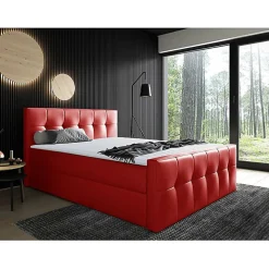 Lit continental Baltimore 138, Double, Rouge, Faux cuir, Disponible>Mobilier1