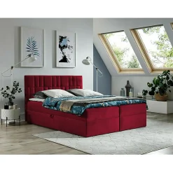 Lit continental Baltimore 143, Double, Rouge, Tissu, Disponible>Mobilier1 New