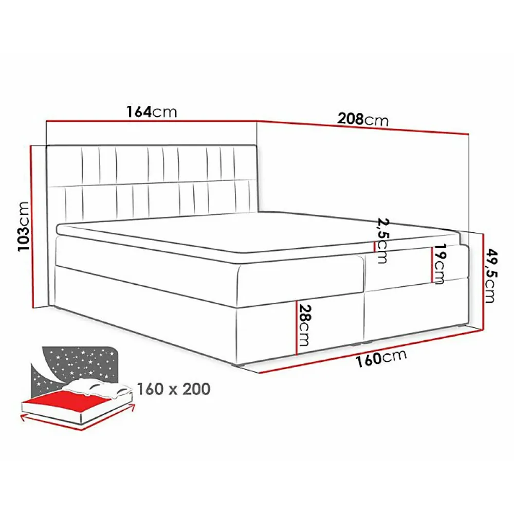 Mobilier1 Lit continental Baltimore 143, Double, Rose, Tissu, Disponible* Ensemble Sommier Et Matelas