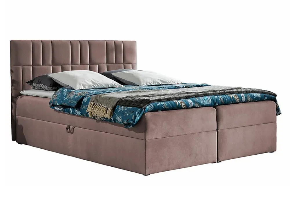 Mobilier1 Lit continental Baltimore 143, Double, Rose, Tissu, Disponible* Ensemble Sommier Et Matelas