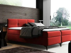 Lit continental Baltimore 134, Double, Rouge, Faux cuir, Disponible>Mobilier1 Outlet