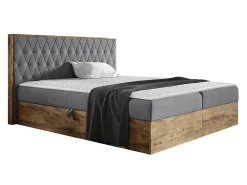 Lit continental Baltimore 190, Double, Gris, Tissu, Disponible>Mobilier1