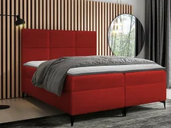 Mobilier1 Lit continental Baltimore 133, Double, Rouge, Tissu, Disponible* Ensemble Sommier Et Matelas