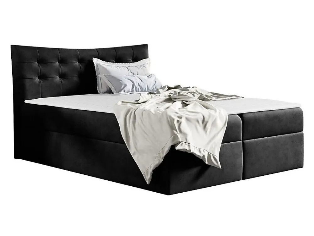 Lit continental Baltimore 157, Double, Gris, Tissu, Disponible>Mobilier1