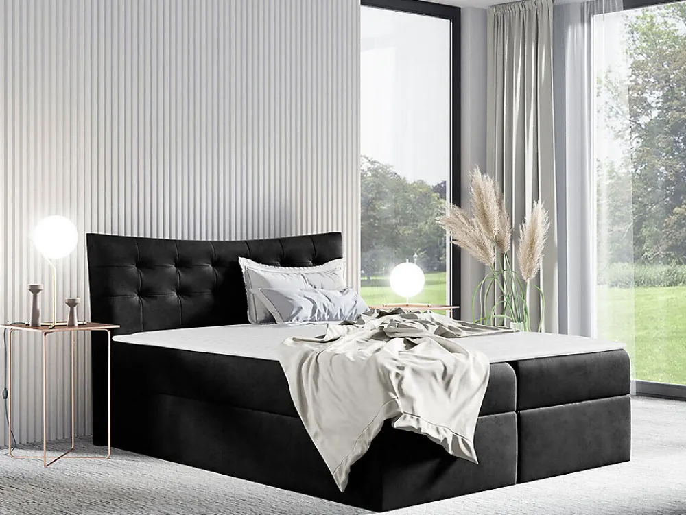 Lit continental Baltimore 157, Double, Gris, Tissu, Disponible>Mobilier1